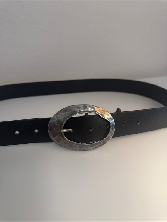 Free People Accessories - Free People Margot Black Leather Belt with Distressed Silver Oval Buckle L/XL